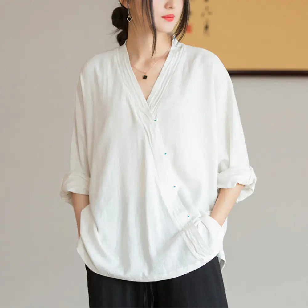 BWOOOH V-Neck Blouse Women Shirt Long Sleeve Top Chinese 