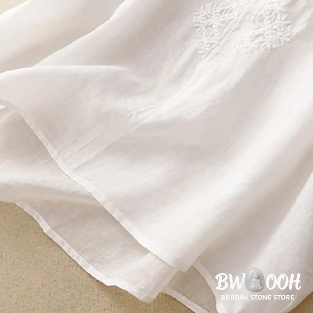 Buddha Stones V-Neck Lines Embroidery Women’s Half Sleeve Shirt - Women’s Shirts