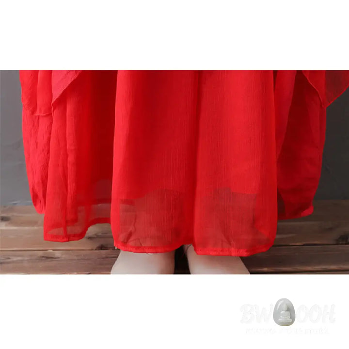 Buddha Stones V-Neck Midi Tunic Dress Wide Leg Pants Meditation Zen Practice Dance Clothing - Women’s Meditation Cloth