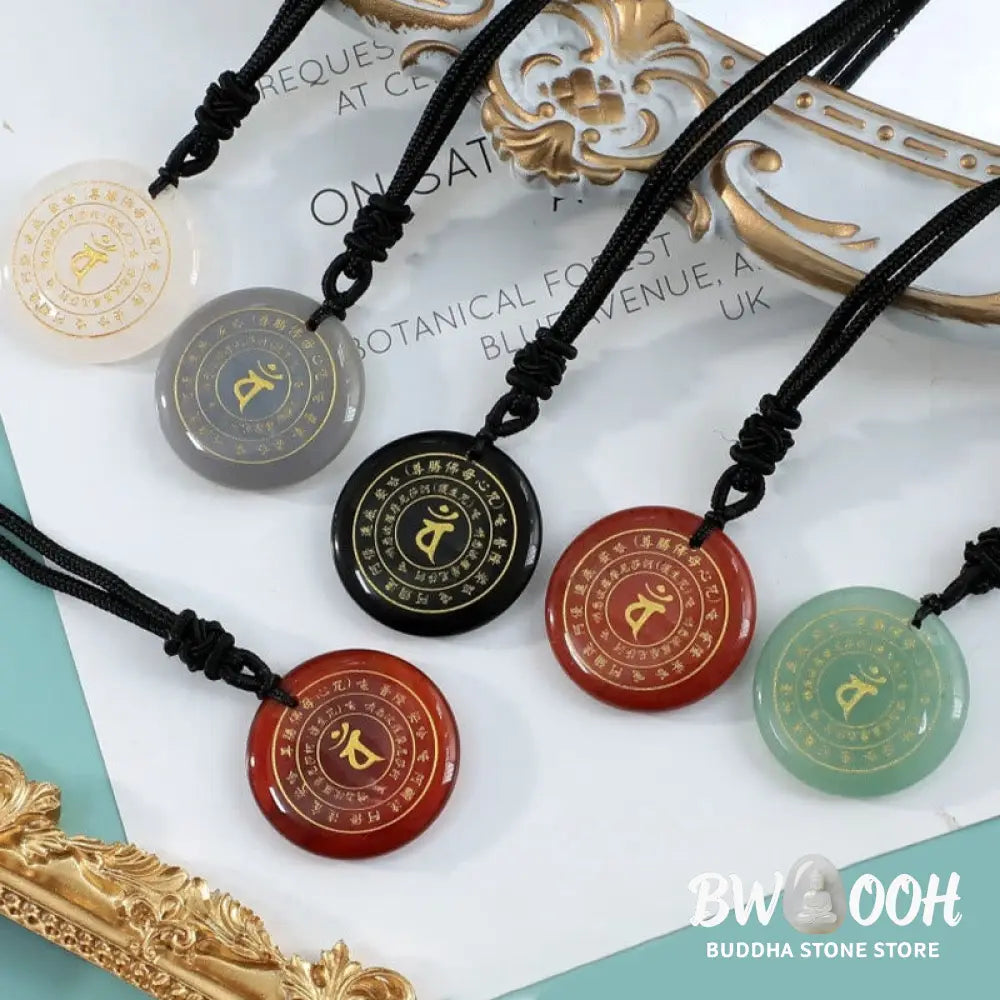 Buddha Stones Vairocana Tathagata Sanskrit Mantra Various Crystal Black Obsidian Green Aventurine Strength Necklace