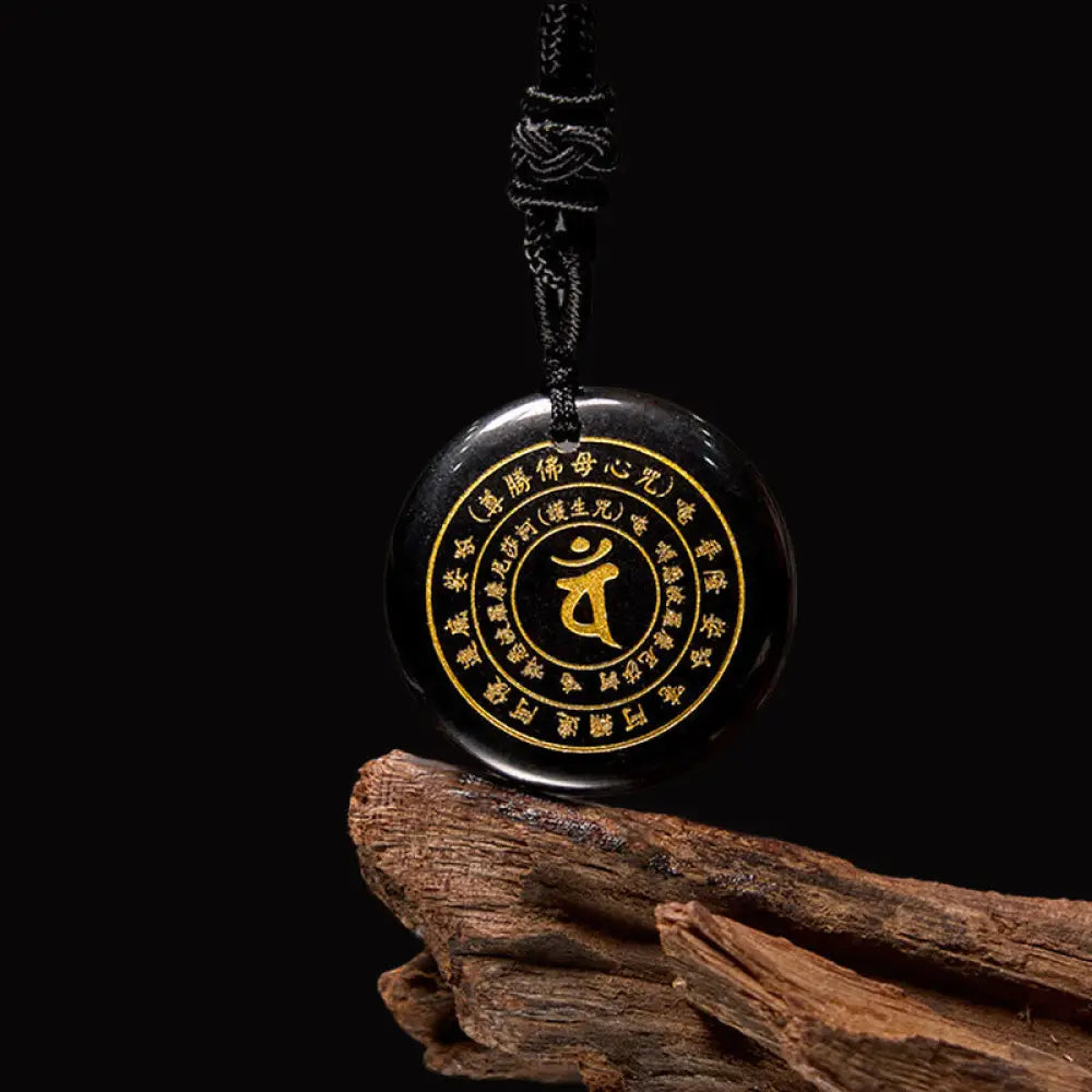 Buddha Stones Vairocana Tathagata Sanskrit Mantra Various Crystal Black Obsidian Green Aventurine Strength Necklace