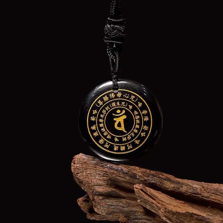 Buddha Stones Vairocana Tathagata Sanskrit Mantra Various Crystal Black Obsidian Green Aventurine Strength Necklace