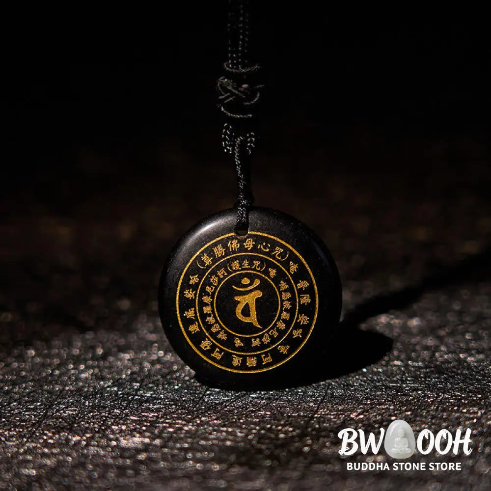 Buddha Stones Vairocana Tathagata Sanskrit Mantra Various Crystal Black Obsidian Green Aventurine Strength Necklace