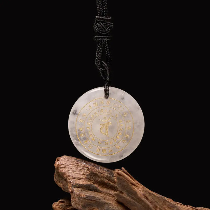 Buddha Stones Vairocana Tathagata Sanskrit Mantra Various Crystal Black Obsidian Green Aventurine Strength Necklace