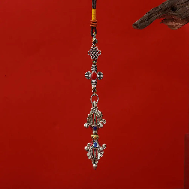 Buddha Stones Vajra Enlightenment Rope Key Chain - Antique Silver - Necklaces &amp; Pendants