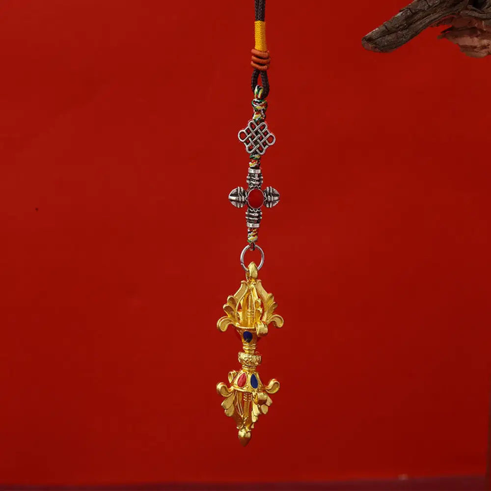 Buddha Stones Vajra Enlightenment Rope Key Chain - Gold - Necklaces &amp; Pendants