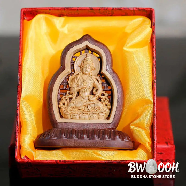 BWOOOH Vajrasattva Buddha Wood Engraved Compassion Statue Figurine Decoration - 7*7.5cm - Decorations