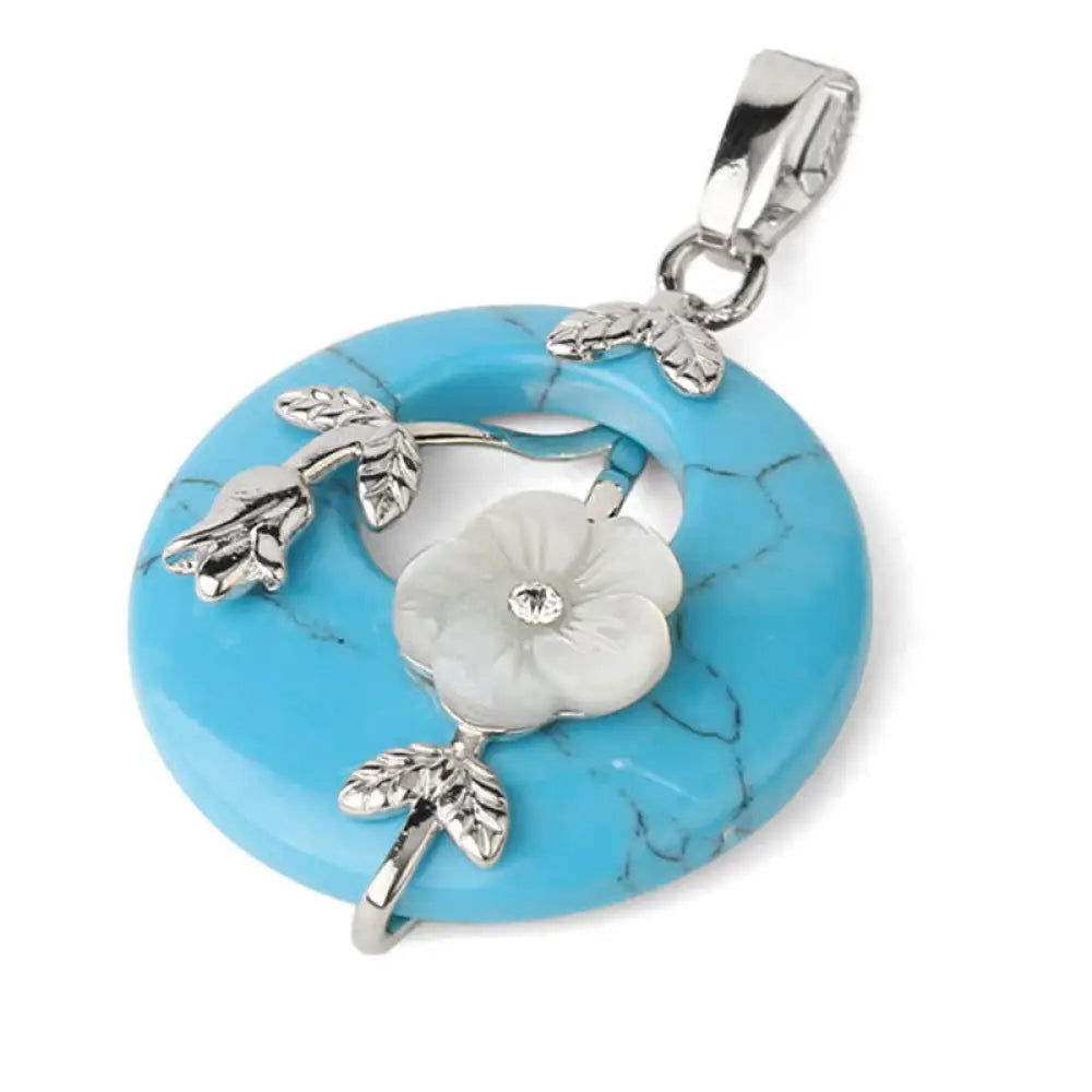 Buddha Stones Various Crystal Amethyst Green Aventurine Flower Healing Necklace Pendant - BWOOOH - Blue Turquoise