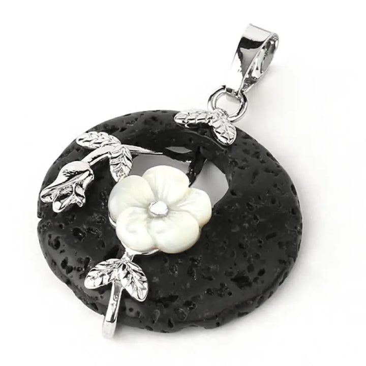 Buddha Stones Various Crystal Amethyst Green Aventurine Flower Healing Necklace Pendant - BWOOOH - Lava Rock