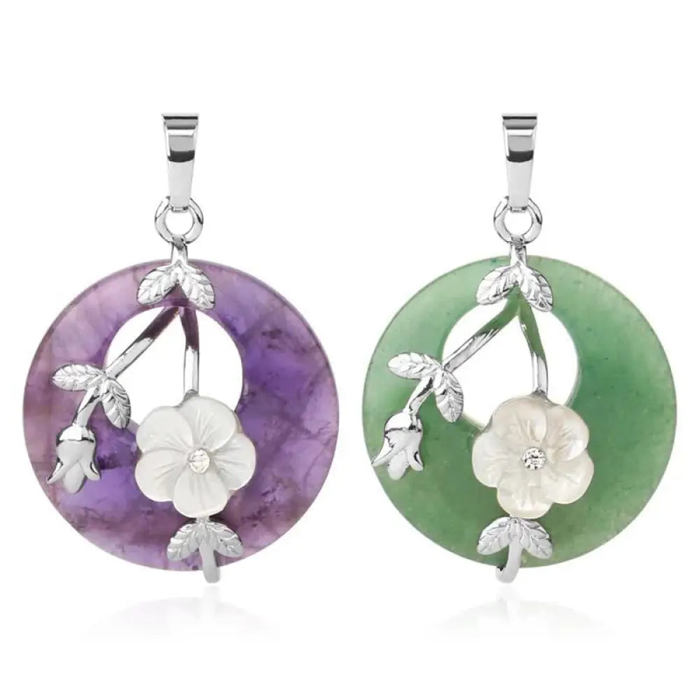 BWOOOH amethyst and green aventurine flower crystal healing necklace chakra pendant