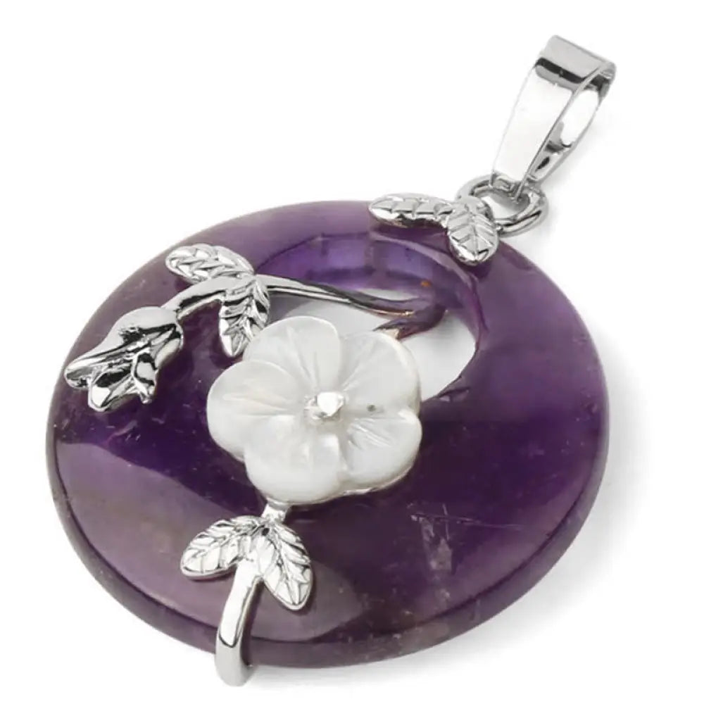 Buddha Stones Various Crystal Amethyst Green Aventurine Flower Healing Necklace Pendant - BWOOOH - Amethyst - Necklaces