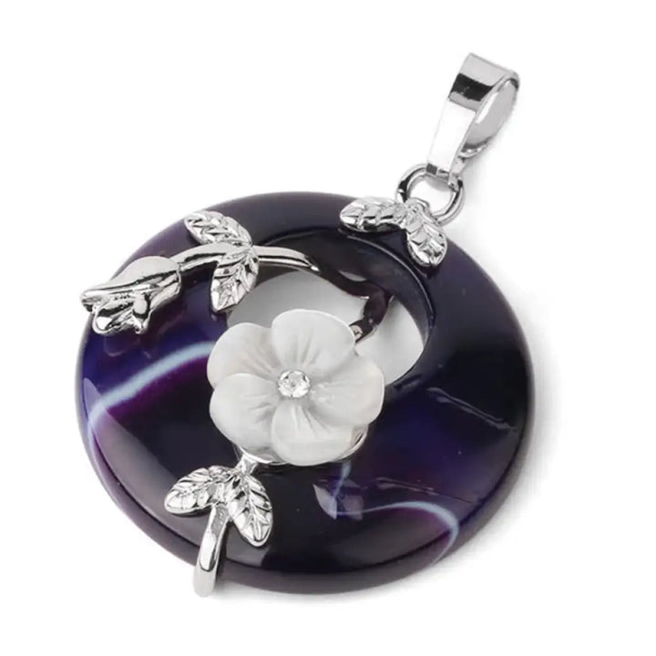 Buddha Stones Various Crystal Amethyst Green Aventurine Flower Healing Necklace Pendant - BWOOOH - Purple Veins Agate