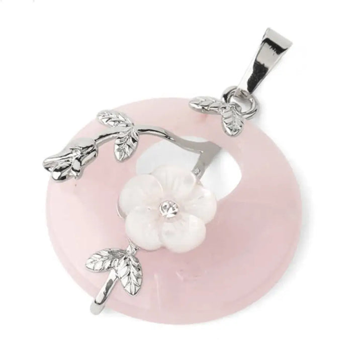 Buddha Stones Various Crystal Amethyst Green Aventurine Flower Healing Necklace Pendant - BWOOOH - Rose Quartz