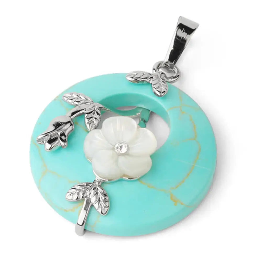 Buddha Stones Various Crystal Amethyst Green Aventurine Flower Healing Necklace Pendant - BWOOOH - Turquoise