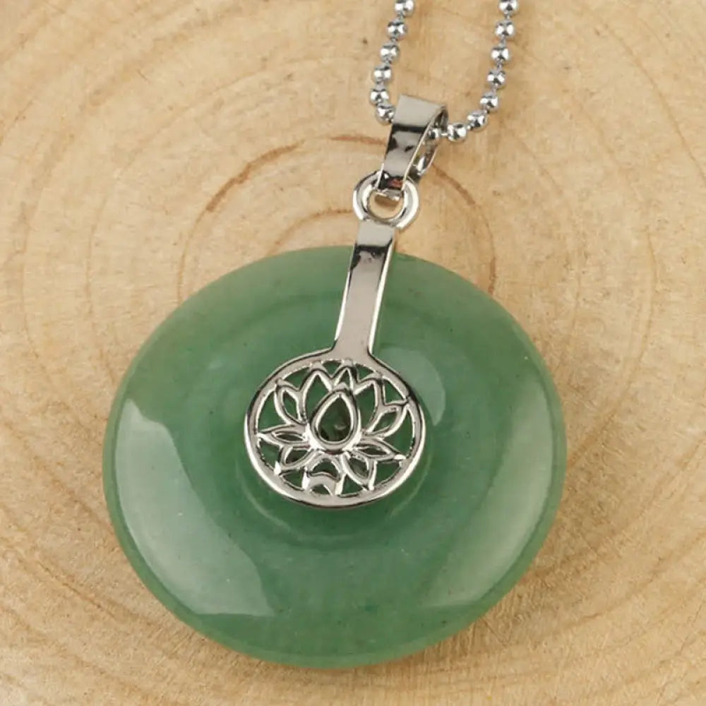 Buddha Stones Various Crystal Amethyst Pink Crystal Lotus Healing Necklace Pendant - BWOOOH - Green Aventurine