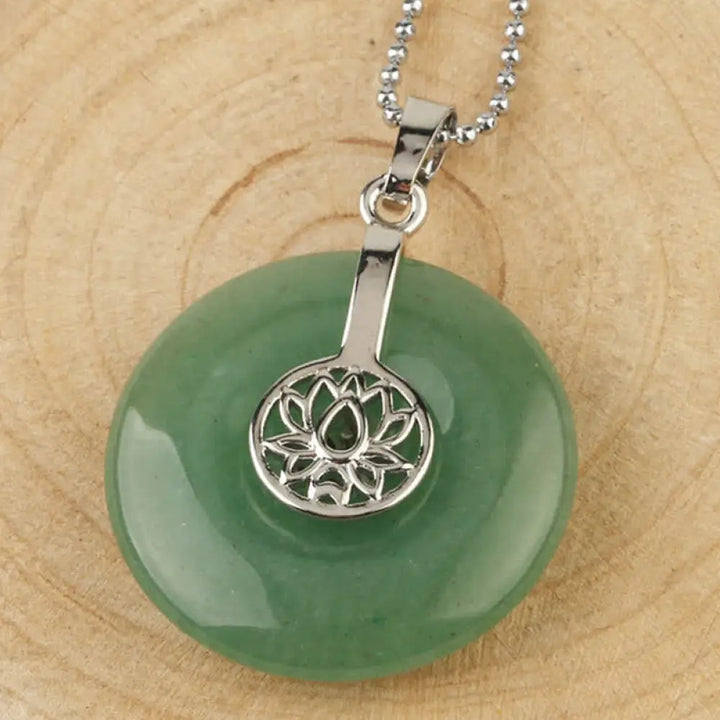 Buddha Stones Various Crystal Amethyst Pink Crystal Lotus Healing Necklace Pendant - BWOOOH - Green Aventurine