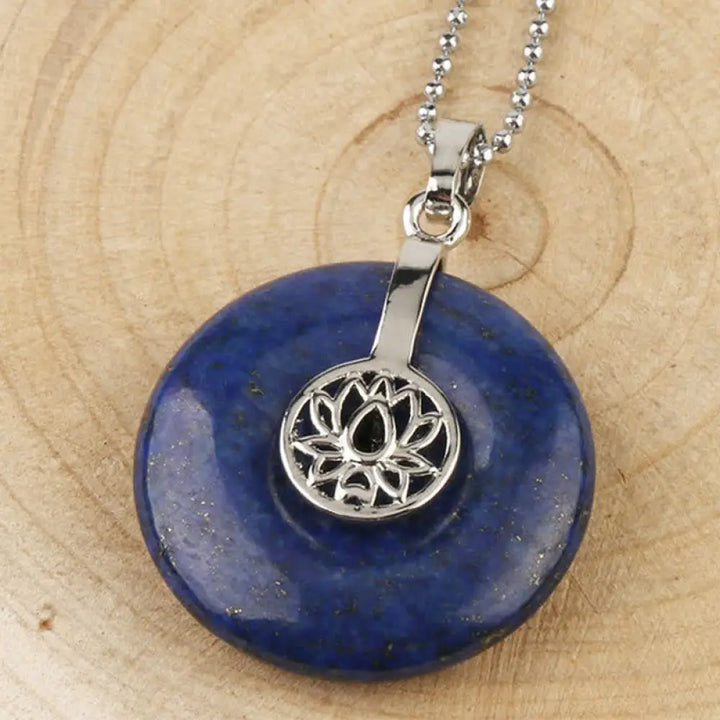 Buddha Stones Various Crystal Amethyst Pink Crystal Lotus Healing Necklace Pendant - BWOOOH - Lazurite - Necklaces &amp;