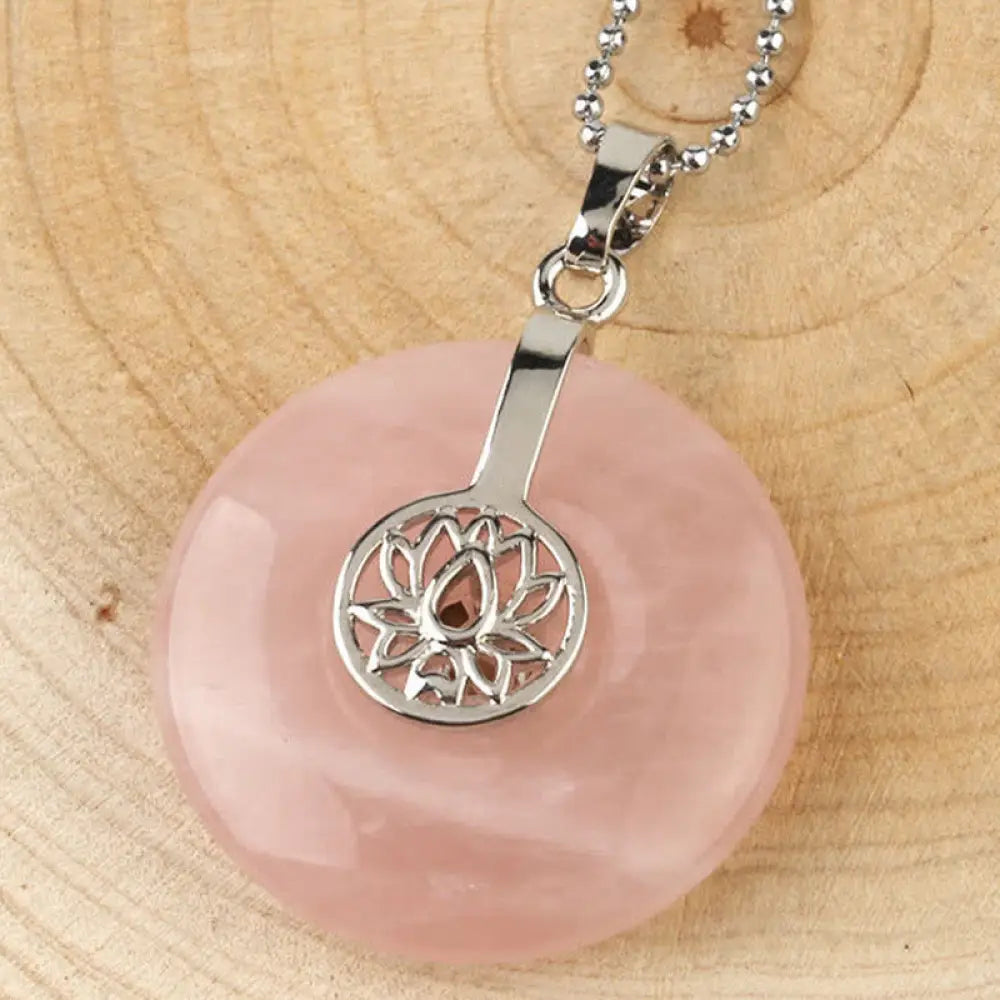 Buddha Stones Various Crystal Amethyst Pink Crystal Lotus Healing Necklace Pendant - BWOOOH - Pink Crystal - Necklaces