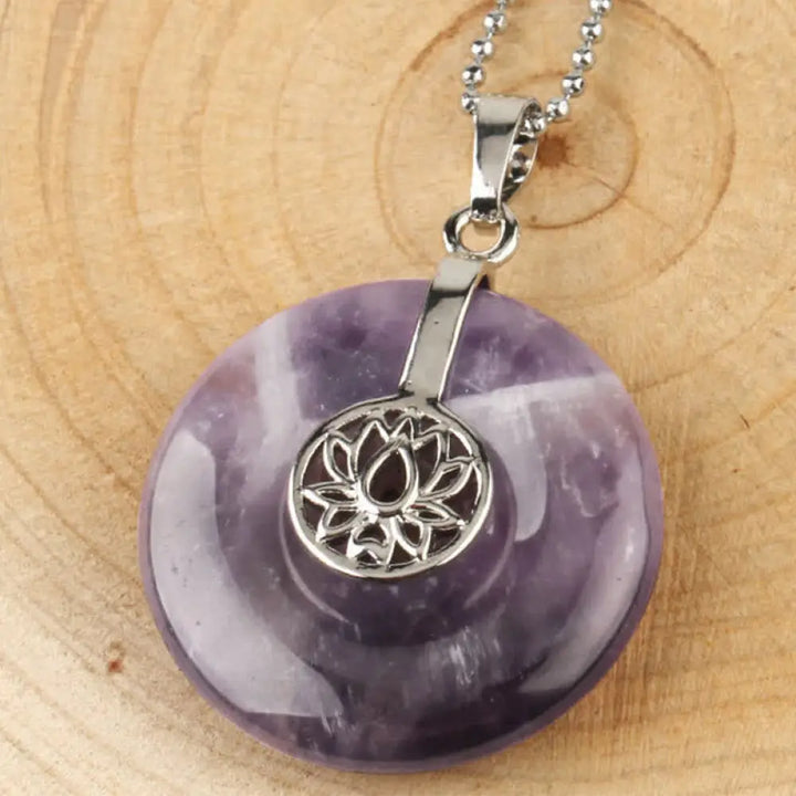 Buddha Stones Various Crystal Amethyst Pink Crystal Lotus Healing Necklace Pendant - BWOOOH - Amethyst - Necklaces &amp;