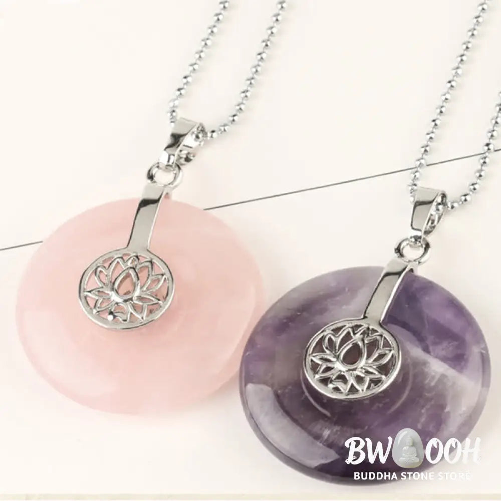 Buddha Stones Various Crystal Amethyst Pink Crystal Lotus Healing Necklace Pendant - BWOOOH - Necklaces & Pendants