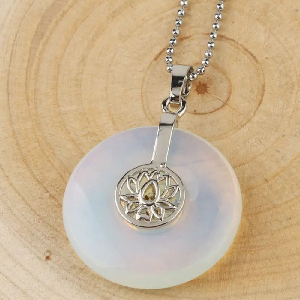 Buddha Stones Various Crystal Amethyst Pink Crystal Lotus Healing Necklace Pendant - BWOOOH - Opal - Necklaces &amp;