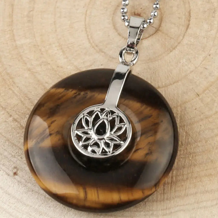 Buddha Stones Various Crystal Amethyst Pink Crystal Lotus Healing Necklace Pendant - BWOOOH - Tiger Eye - Necklaces &amp;
