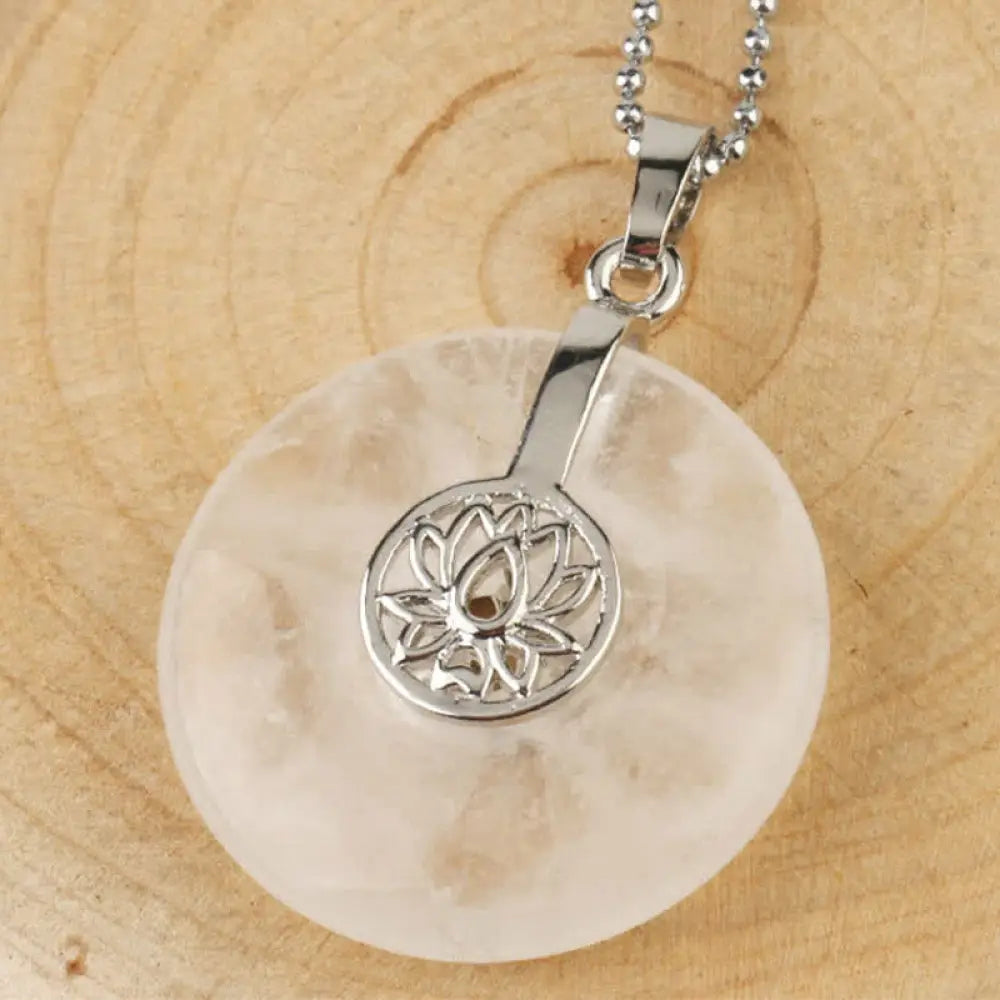 Buddha Stones Various Crystal Amethyst Pink Crystal Lotus Healing Necklace Pendant - BWOOOH - White Crystal - Necklaces