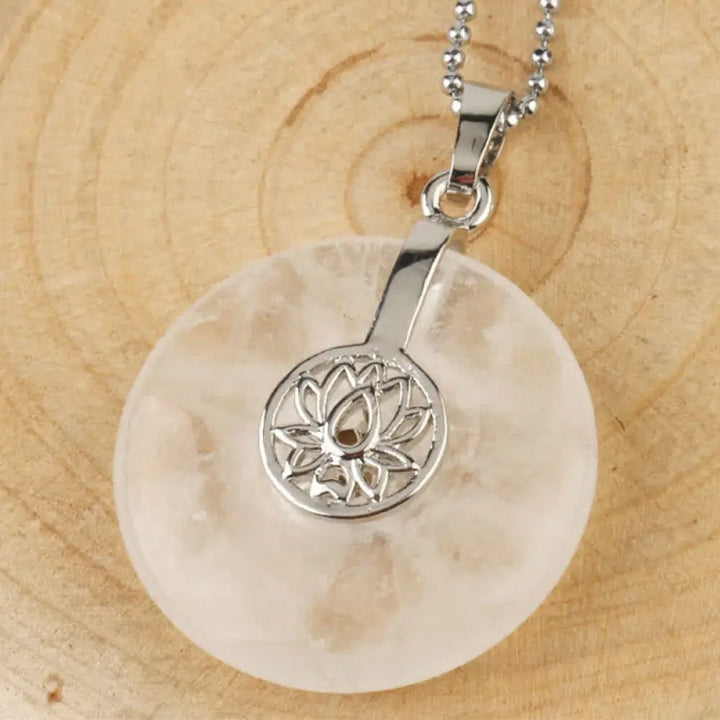 Buddha Stones Various Crystal Amethyst Pink Crystal Lotus Healing Necklace Pendant - BWOOOH - White Crystal - Necklaces