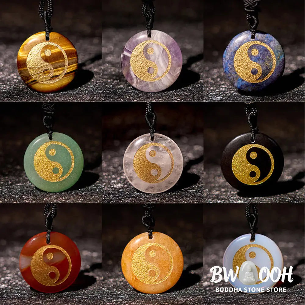 Buddha Stones Various Crystal Amethyst Tiger Eye Green Aventurine Yin Yang Spiritual Necklace Pendant - BWOOOH