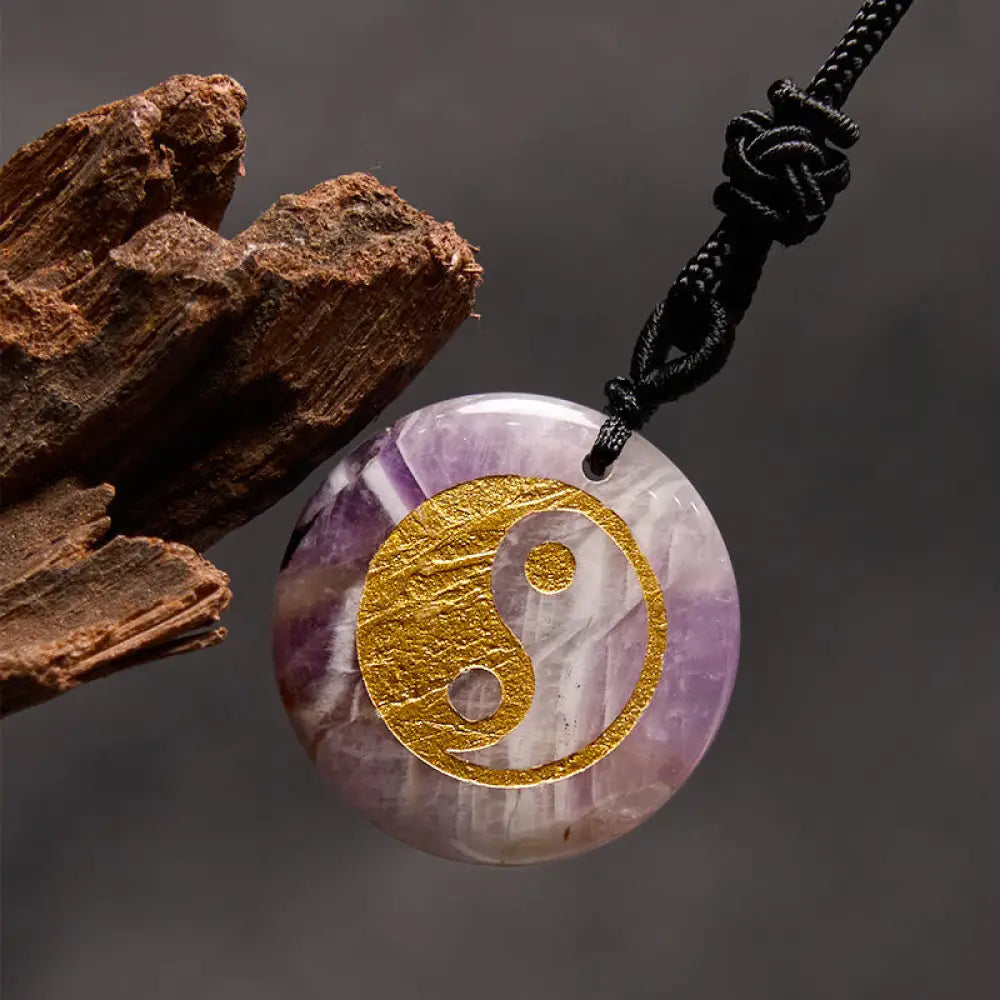 Buddha Stones Various Crystal Amethyst Tiger Eye Green Aventurine Yin Yang Spiritual Necklace Pendant - BWOOOH