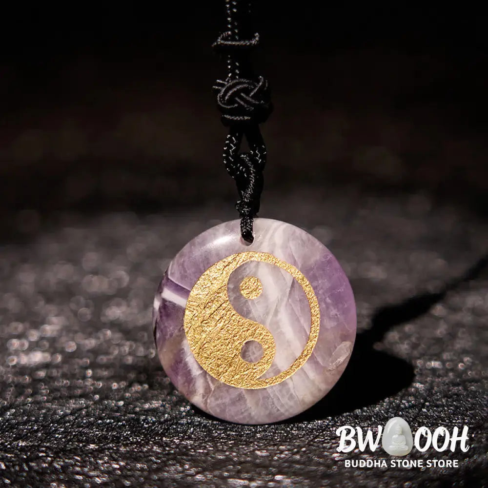Buddha Stones Various Crystal Amethyst Tiger Eye Green Aventurine Yin Yang Spiritual Necklace Pendant - BWOOOH