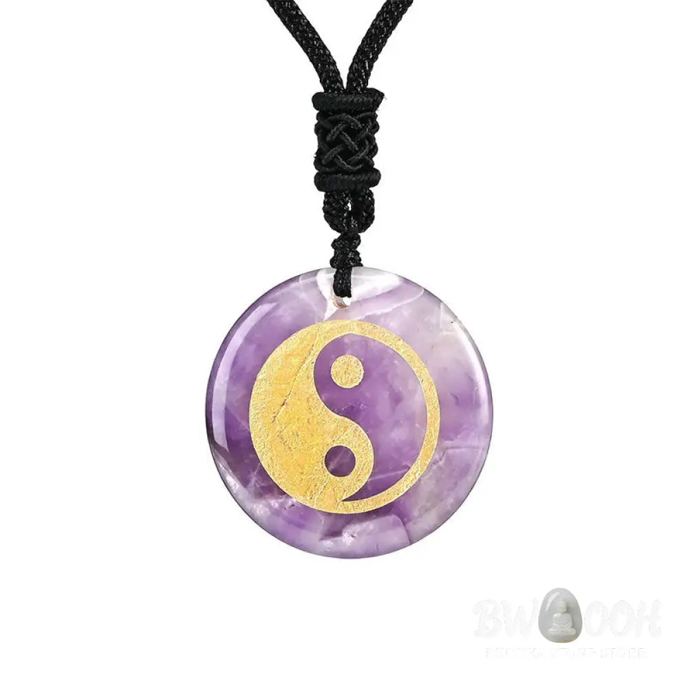Buddha Stones Various Crystal Amethyst Tiger Eye Green Aventurine Yin Yang Spiritual Necklace Pendant - BWOOOH
