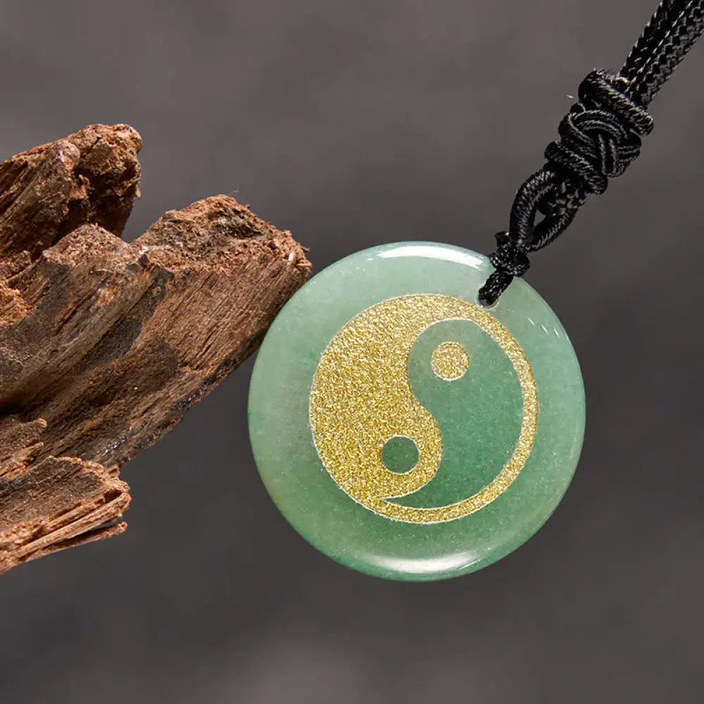 Buddha Stones Various Crystal Amethyst Tiger Eye Green Aventurine Yin Yang Spiritual Necklace Pendant - BWOOOH - Green
