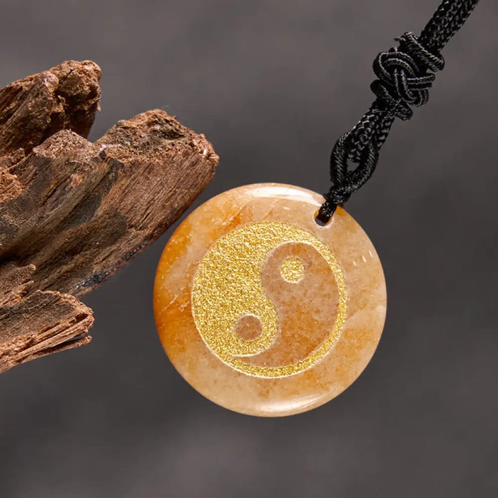 Buddha Stones Various Crystal Amethyst Tiger Eye Green Aventurine Yin Yang Spiritual Necklace Pendant - BWOOOH - Orange