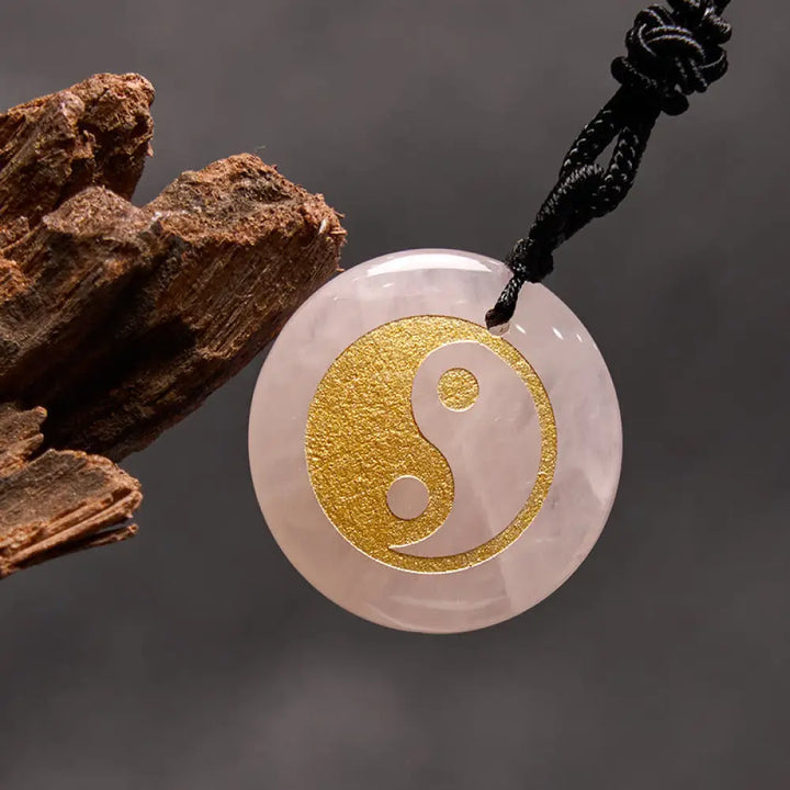 Buddha Stones Various Crystal Amethyst Tiger Eye Green Aventurine Yin Yang Spiritual Necklace Pendant - BWOOOH - Pink