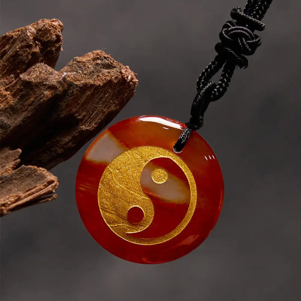 Buddha Stones Various Crystal Amethyst Tiger Eye Green Aventurine Yin Yang Spiritual Necklace Pendant - BWOOOH - Red