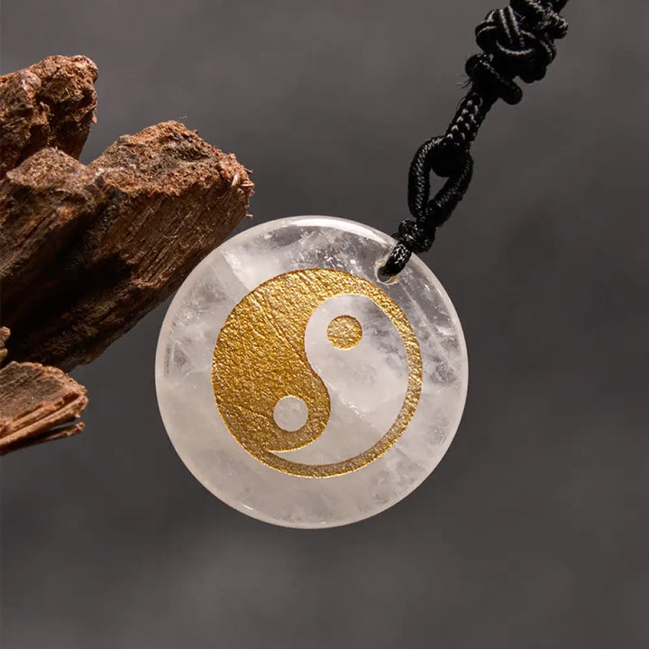 Buddha Stones Various Crystal Amethyst Tiger Eye Green Aventurine Yin Yang Spiritual Necklace Pendant - BWOOOH - White