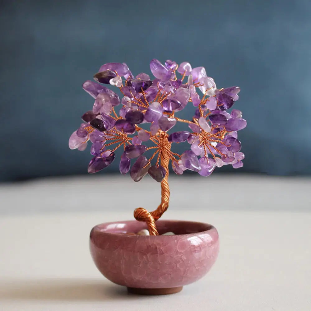 Buddha Stones Various Crystal Citrine Amethyst Green Aventurine Tree Prosperity Home Decoration - Amethyst 6-7*10cm