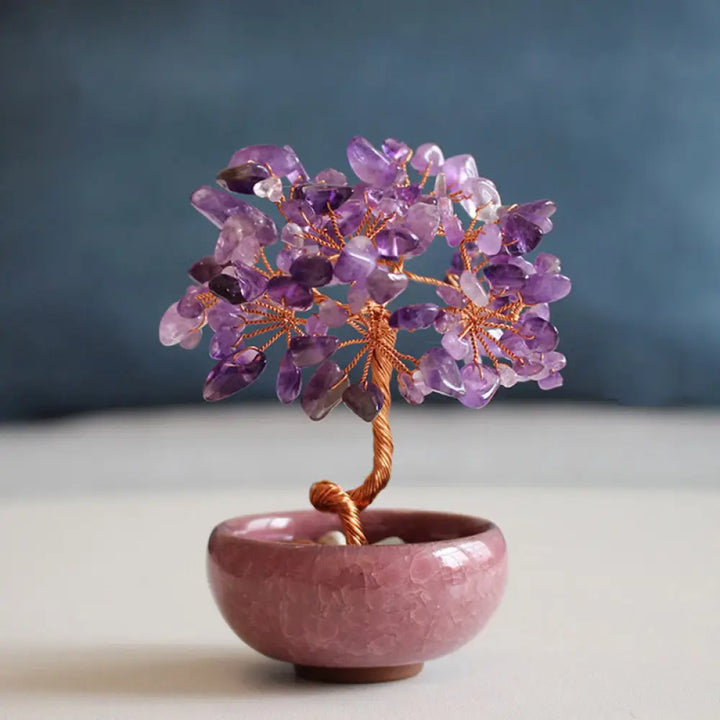 Buddha Stones Various Crystal Citrine Amethyst Green Aventurine Tree Prosperity Home Decoration - Amethyst 6-7*10cm
