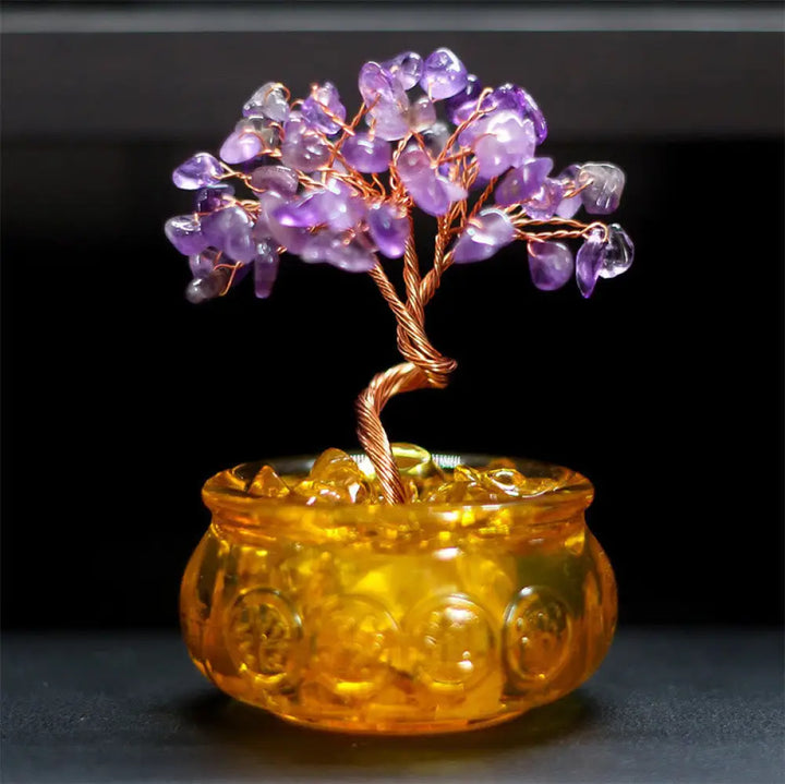Buddha Stones Various Crystal Citrine Amethyst Pink Crystal Tree Prosperity Home Decoration - Amethyst 6*10cm