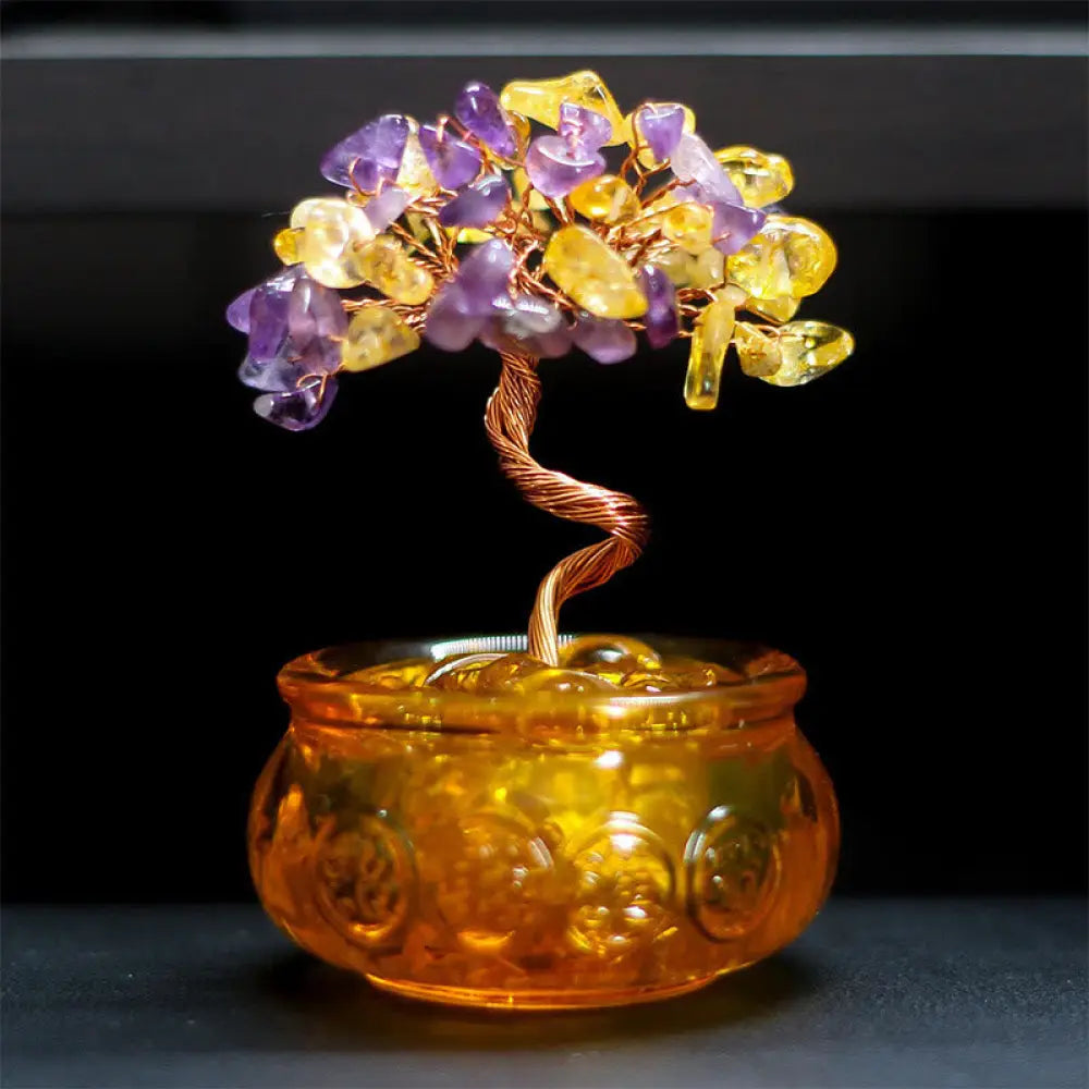 Buddha Stones Various Crystal Citrine Amethyst Pink Crystal Tree Prosperity Home Decoration - Citrine&amp;Amethyst 6*10cm