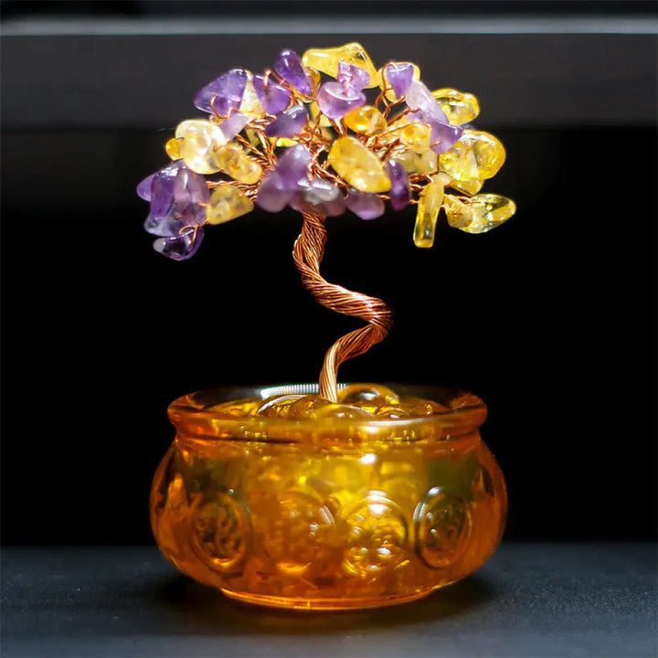 Buddha Stones Various Crystal Citrine Amethyst Pink Crystal Tree Prosperity Home Decoration - Citrine&amp;Amethyst 6*10cm
