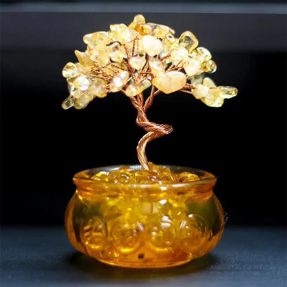 Buddha Stones Various Crystal Citrine Amethyst Pink Crystal Tree Prosperity Home Decoration - Citrine 6*10cm