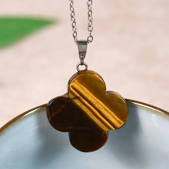 Buddha Stones Various Crystal Green Aventurine Black Obsidian Tiger Eye Plum Blossom Luck Necklace Pendant - Tiger