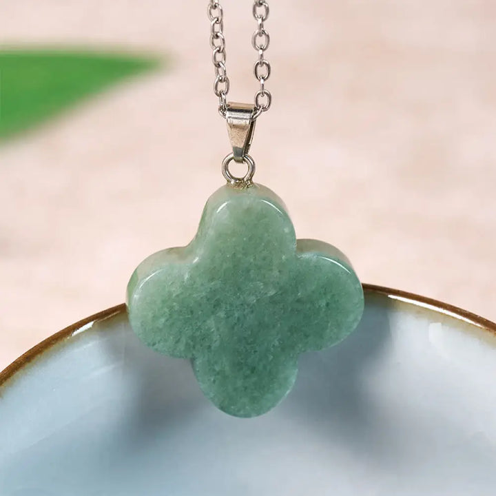 Buddha Stones Various Crystal Green Aventurine Black Obsidian Tiger Eye Plum Blossom Luck Necklace Pendant - Green