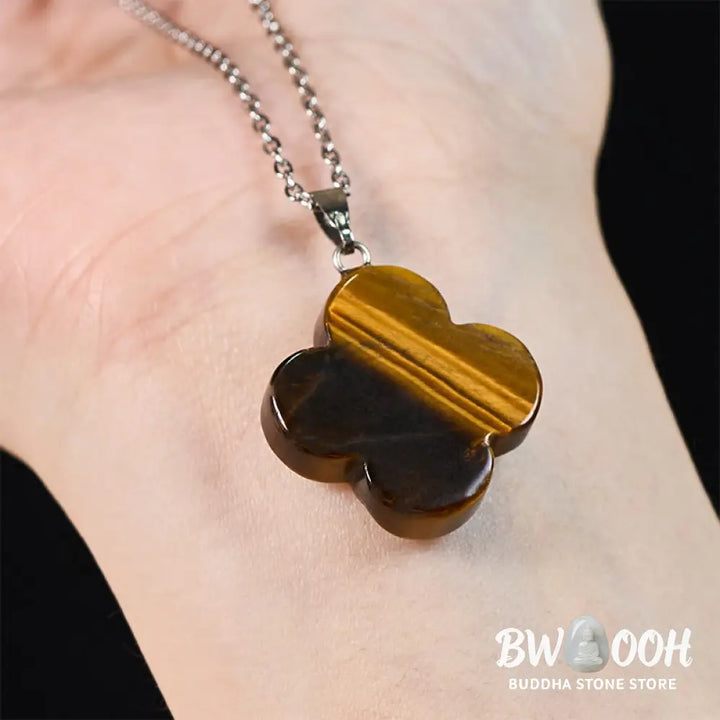 Buddha Stones Various Crystal Green Aventurine Black Obsidian Tiger Eye Plum Blossom Luck Necklace Pendant - Necklaces