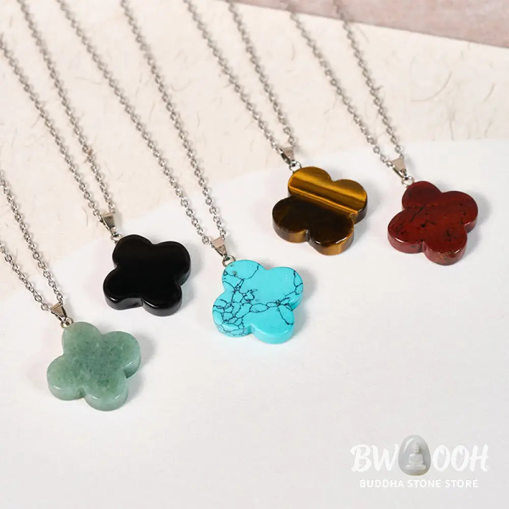 Buddha Stones Various Crystal Green Aventurine Black Obsidian Tiger Eye Plum Blossom Luck Necklace Pendant - Necklaces