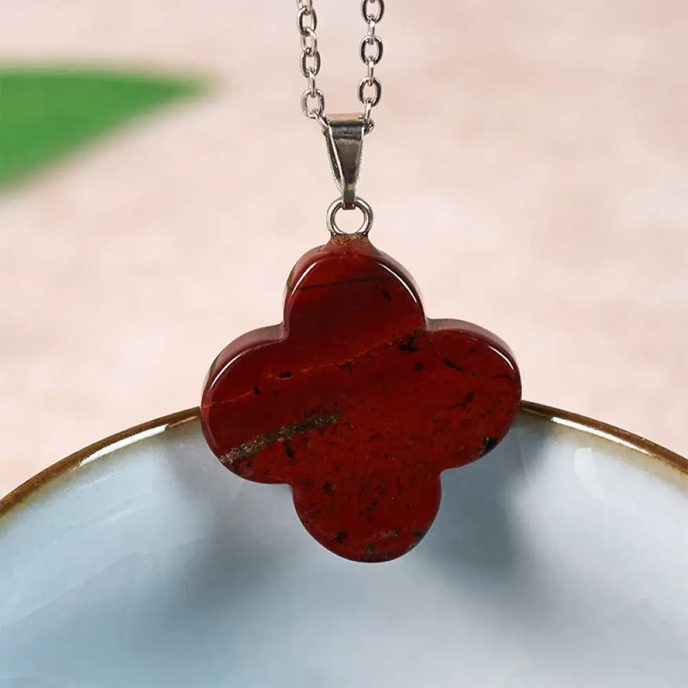 Buddha Stones Various Crystal Green Aventurine Black Obsidian Tiger Eye Plum Blossom Luck Necklace Pendant - Red
