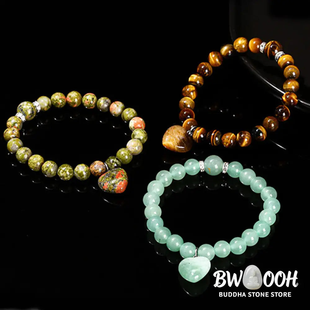 Buddha Stones Various Crystal Green Aventurine Love Heart Balance Bracelet - Bracelet
