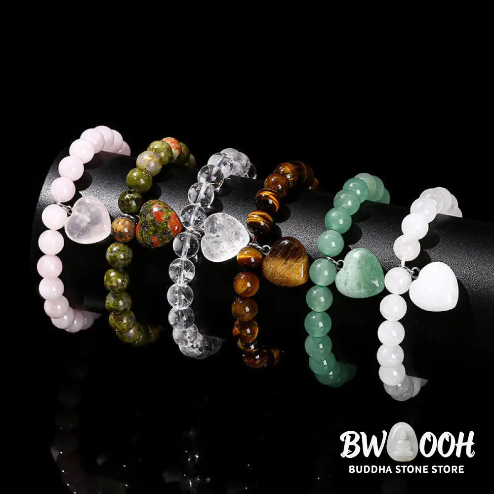 Buddha Stones Various Crystal Green Aventurine Love Heart Balance Bracelet - Bracelet